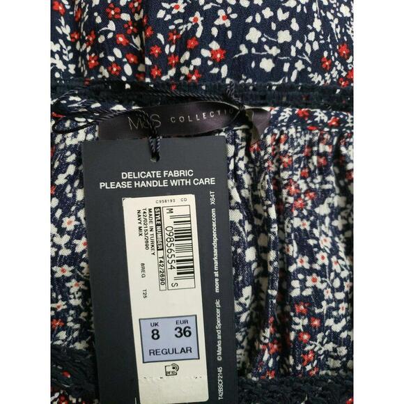 M&S Collection Off Shoulder Floral Navy Mix Dress Size UK 8 EUR 36 US 4(S) NWT! - Picture 8 of 10